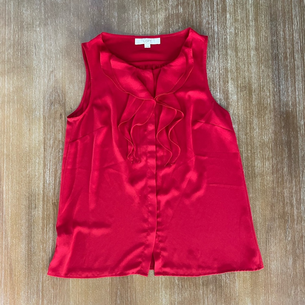 Loft - Ruffle Sleeveless Red Blouse - size Small